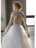 Beaded Lace Chiffon Wedding Dress With Removable Train